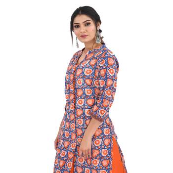 Orange printed cotton kurti 4