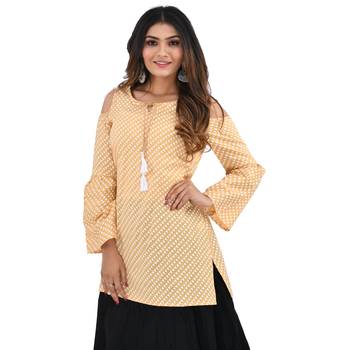 Beige printed cotton cotton-tops 1