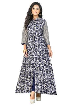 Blue printed cotton party-wear-kurtis 1