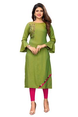Light-green embroidered rayon kurtis 1