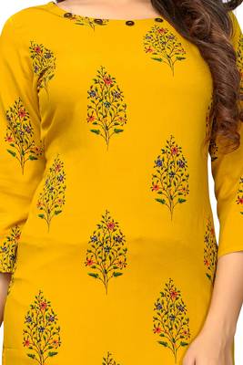 Yellow printed rayon kurtis 2