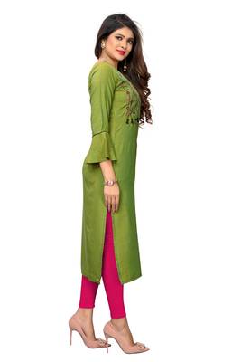 Light-green embroidered rayon kurtis 3
