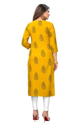 Yellow printed rayon kurtis 3