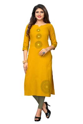 Yellow printed cotton kurtis 1
