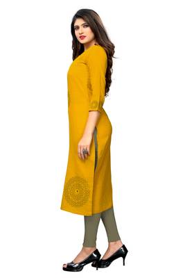 Yellow printed cotton kurtis 3