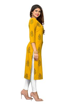 Yellow printed rayon kurtis 1