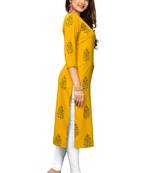 Yellow printed rayon kurtis