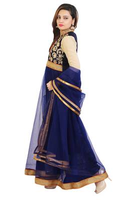 Navy blue embroidered art dupion silk salwar with dupatta 2
