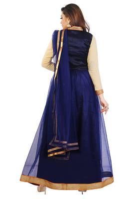 Navy blue embroidered art dupion silk salwar with dupatta 3