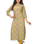 Beige printed rayon ethnic-kurtis