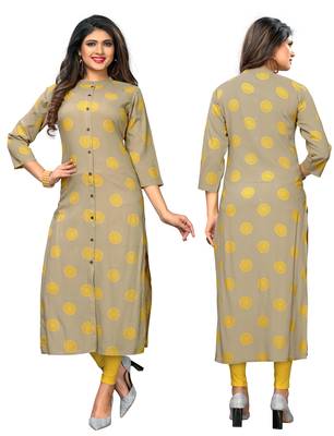 Beige printed rayon ethnic-kurtis 5