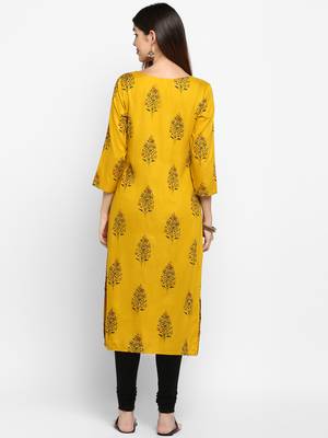 Yellow printed rayon ethnic-kurtis 2