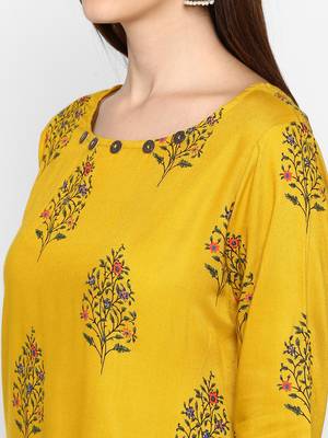 Yellow printed rayon ethnic-kurtis 5