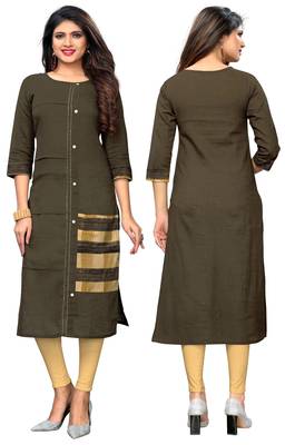 Brown plain cotton cotton-kurtis 5