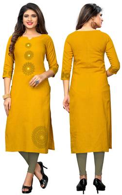 Yellow printed cotton cotton-kurtis 6