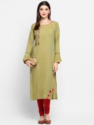 Green embroidered rayon ethnic-kurtis 1