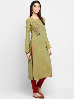 Green embroidered rayon ethnic-kurtis 4
