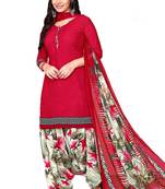 Red printed crepe salwar with dupatta