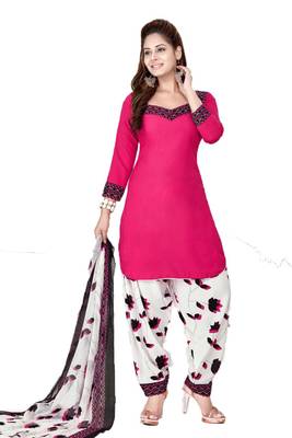 Pink printed crepe salwar with dupatta 1