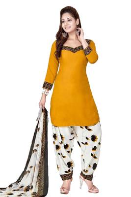 Mustard printed crepe salwar with dupatta 1