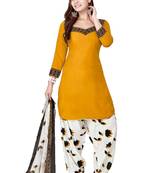 Mustard printed crepe salwar with dupatta