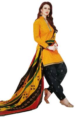 Yellow printed crepe salwar with dupatta 1