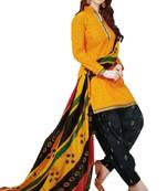 Yellow printed crepe salwar with dupatta