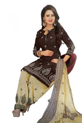 Brown printed crepe salwar with dupatta 1