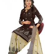 Brown printed crepe salwar with dupatta