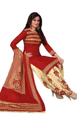 Red printed crepe salwar with dupatta 1