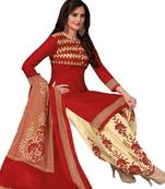 Red printed crepe salwar with dupatta