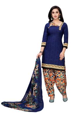 Blue printed crepe salwar with dupatta 1
