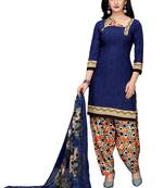 Blue printed crepe salwar with dupatta