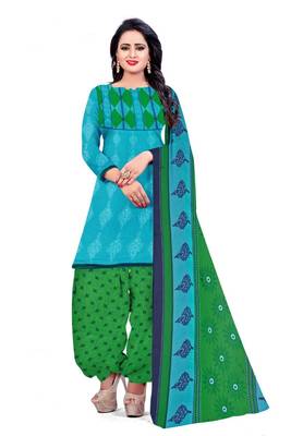 Blue printed crepe salwar with dupatta 1