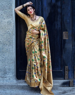 beige color banarasi silk saree