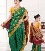 Green Poly Cotton Silk nauvari saree