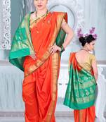 Orange Poly Cotton Silk nauvari saree