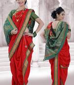 Red Poly Cotton Silk nauvari saree