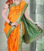 Orange Poly Cotton Silk nauvari saree