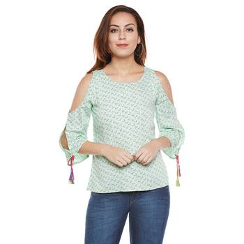 Green plain viscose party tops 1