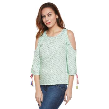 Green plain viscose party tops 2