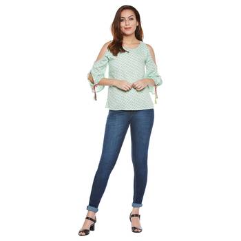 Green plain viscose party tops 4