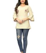 Beige embroidered cotton cotton-kurtis