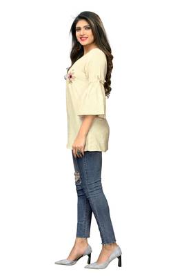 Beige embroidered cotton cotton-kurtis 3