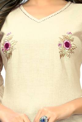 Beige embroidered cotton cotton-kurtis 4