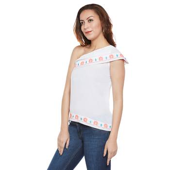 Off white printed polyester party tops 2