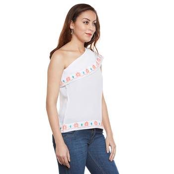 Off white printed polyester party tops 3