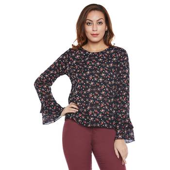 Black plain viscose party tops 1