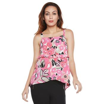 Pink plain polyester party tops 1
