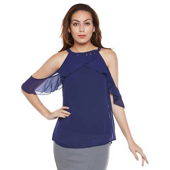 Blue plain polyester party tops 1